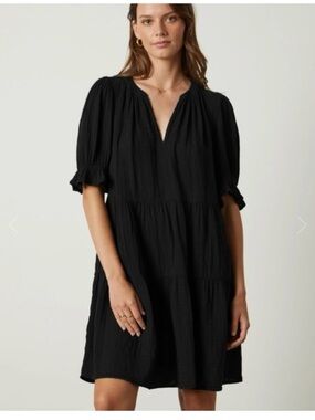 Velvet by Graham & Spencer Clarissa Black Puff Sleeve Cotton Dress NEW size L